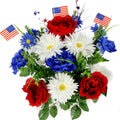 18 Stems Faux Peony Daisy Fillers Mixed Flower Bush W American Flags