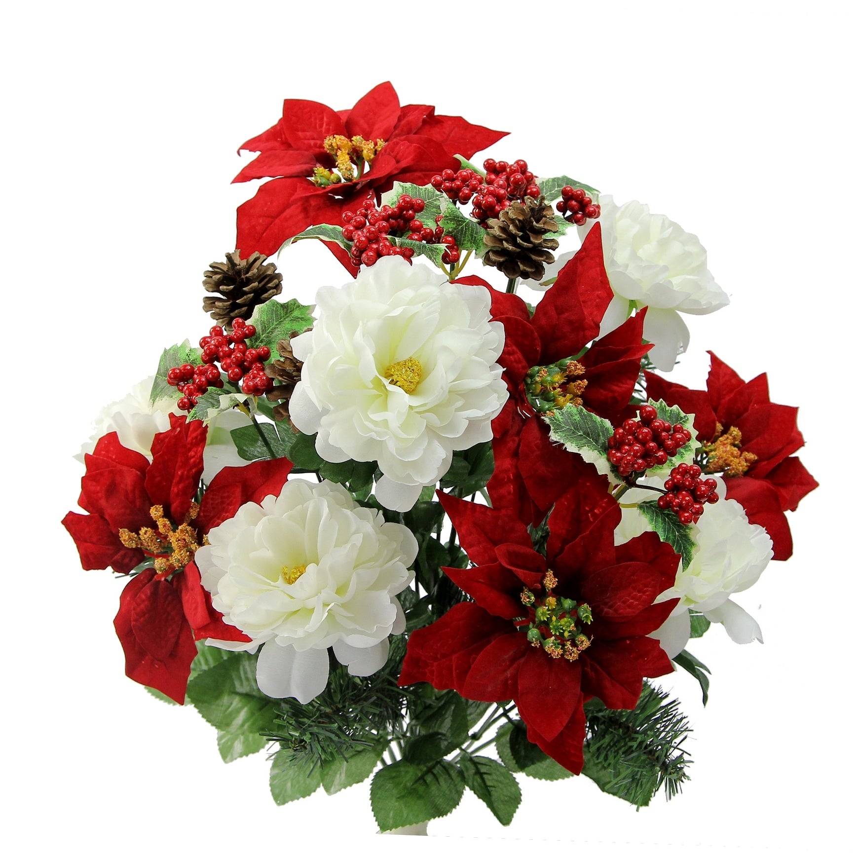 18 Stems Faux Peony Velvet Poinsettia Christmas Bush