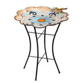 18 In. Blue Perched Bird Metal Birdbath With Stand