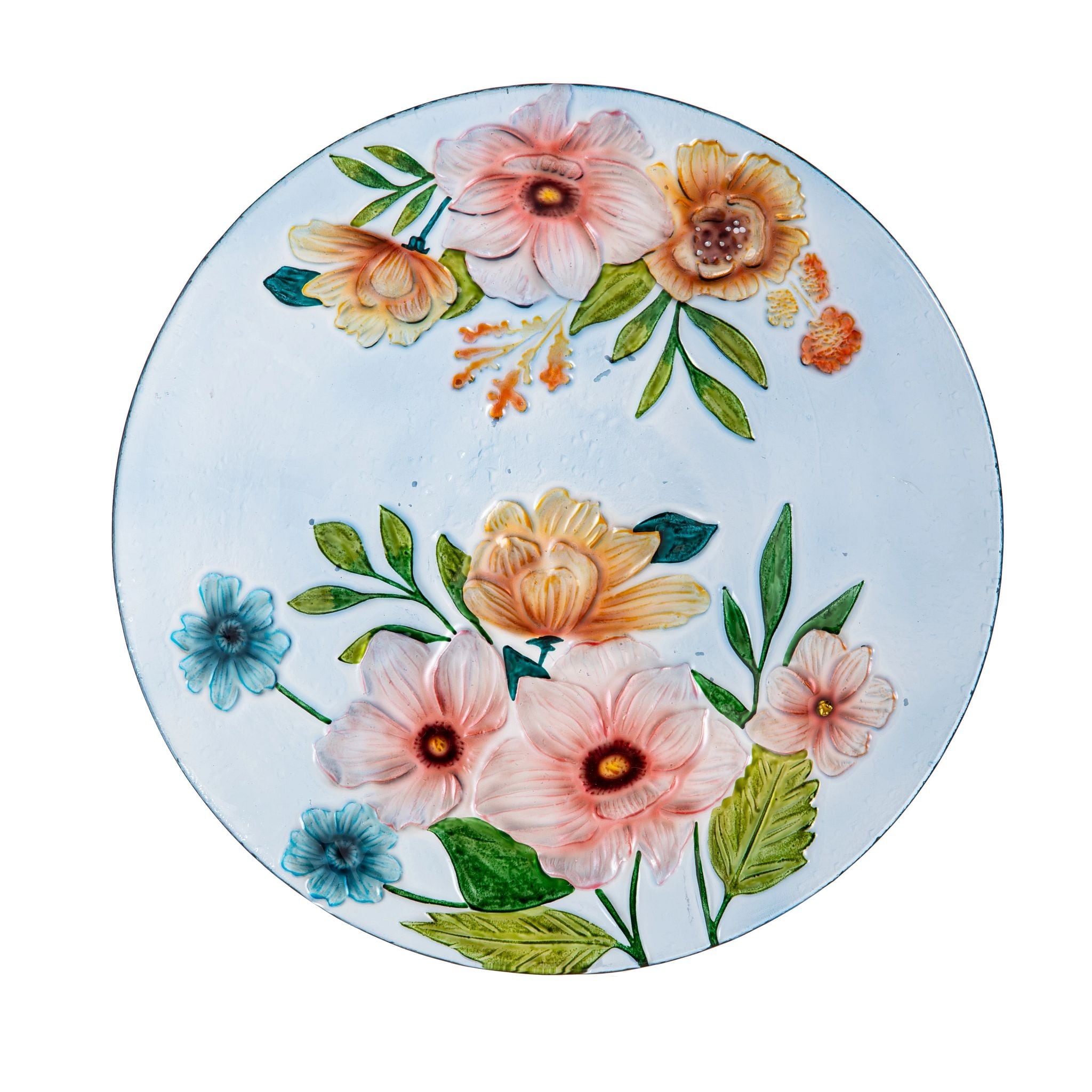 18 In. Farmhouse Flowers Glass Birdbath