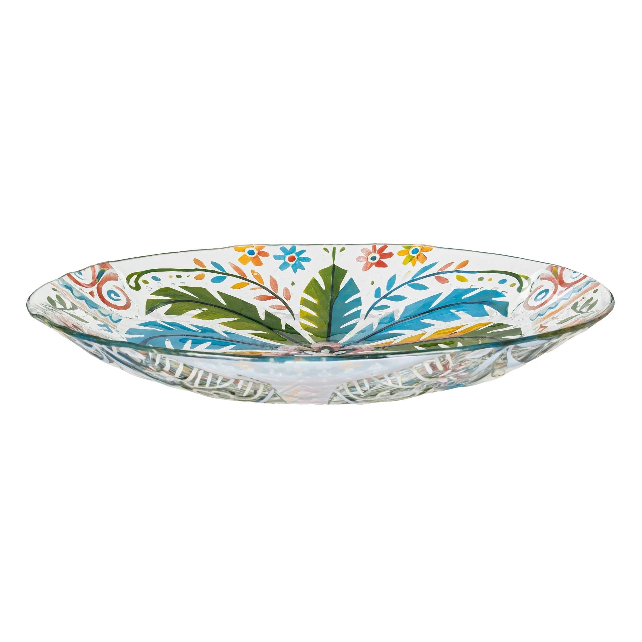 18 In. Folk Art Palm Tree Glass Birdbath