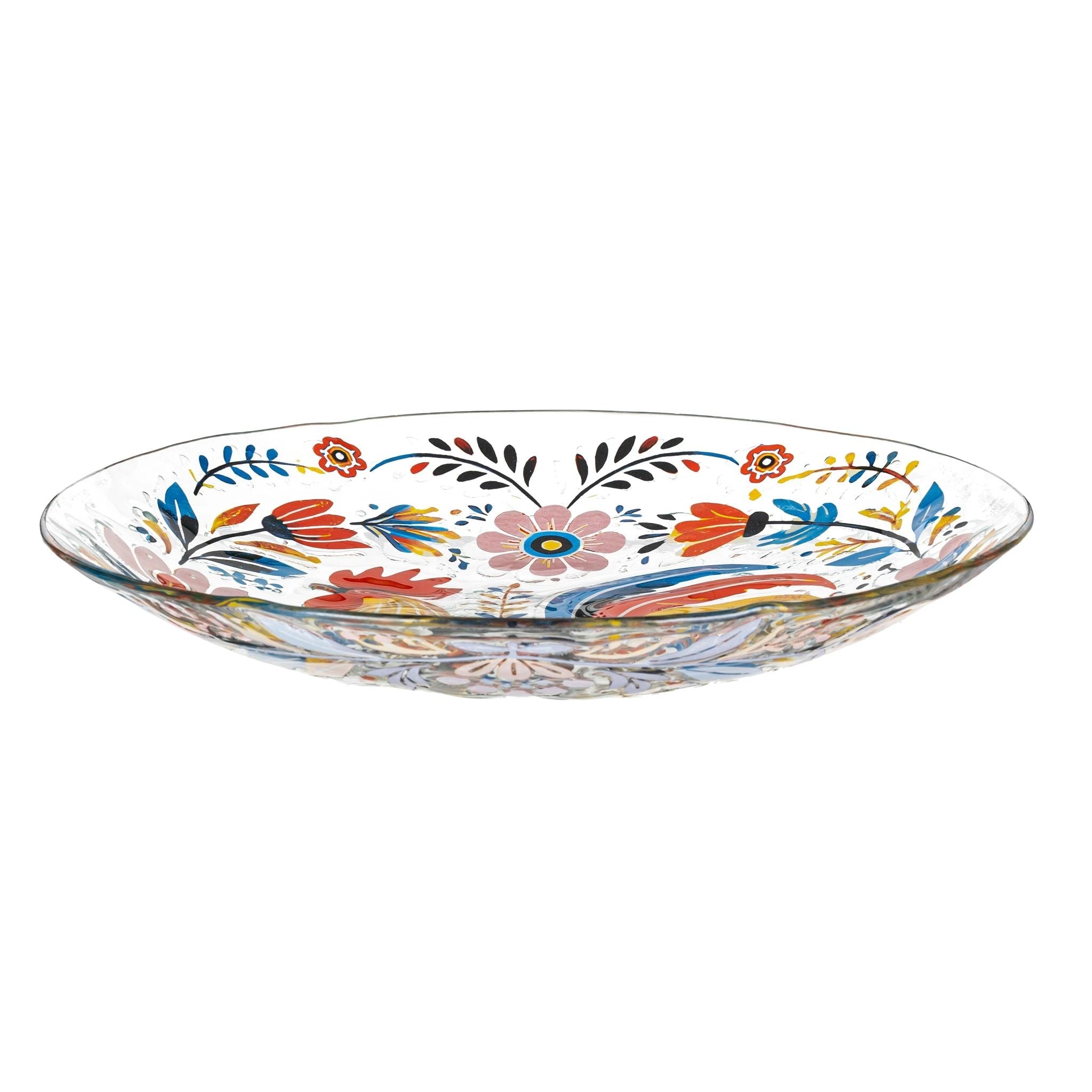 18 In. Folk Art Rooster Glass Birdbath