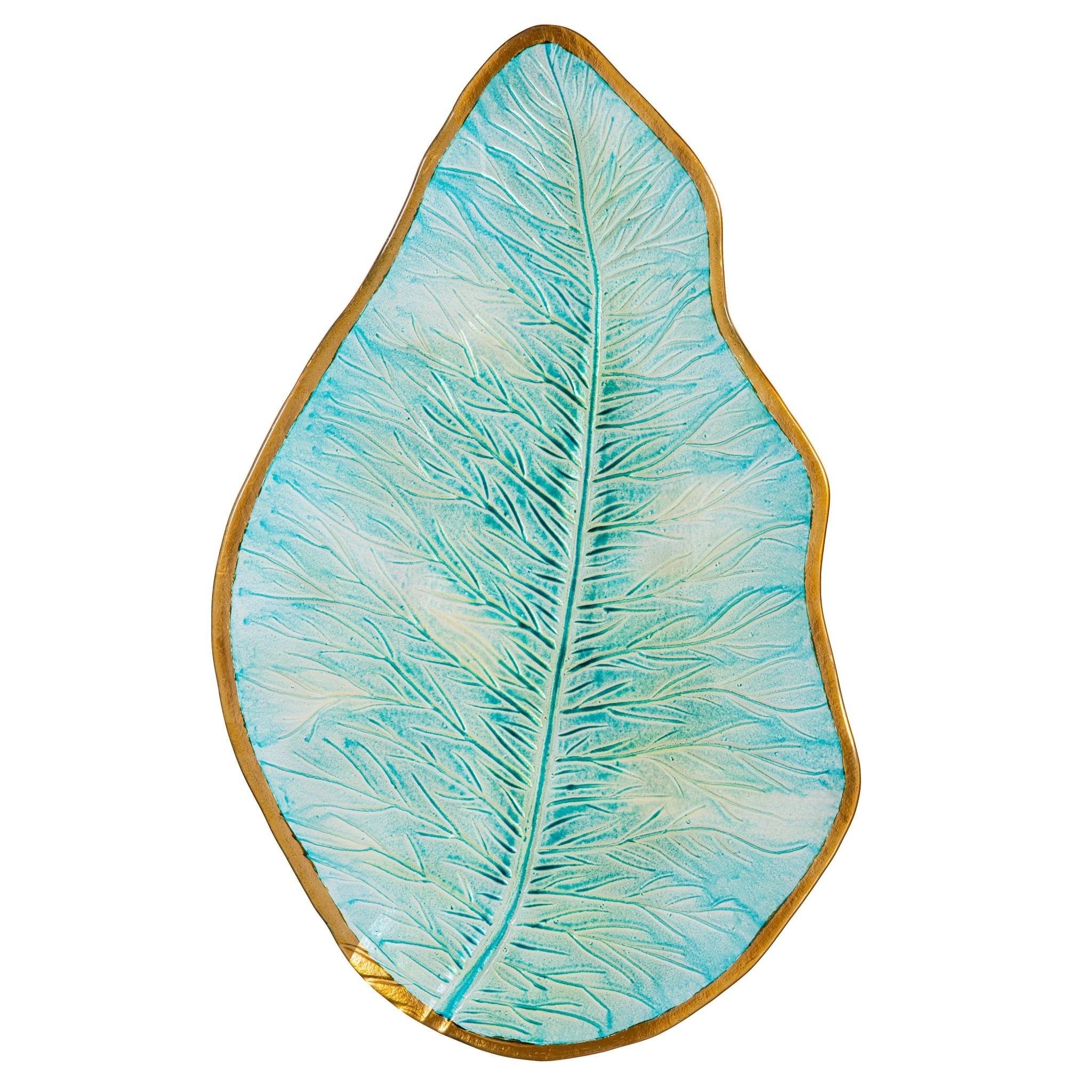 18 In. Leaf Shaped Fern Glass Birdbath