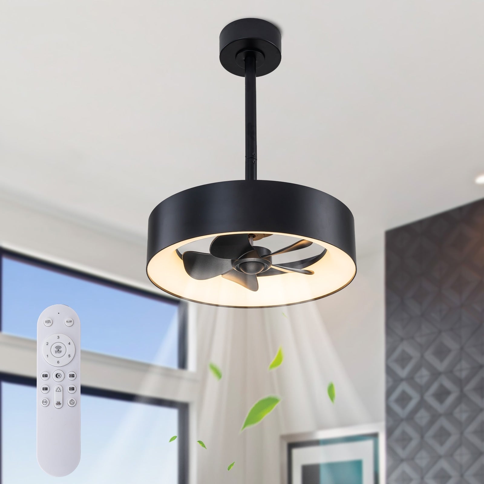 18 In. Semi Flush Mount Cage Ceiling Fan With Light 18 Inches
