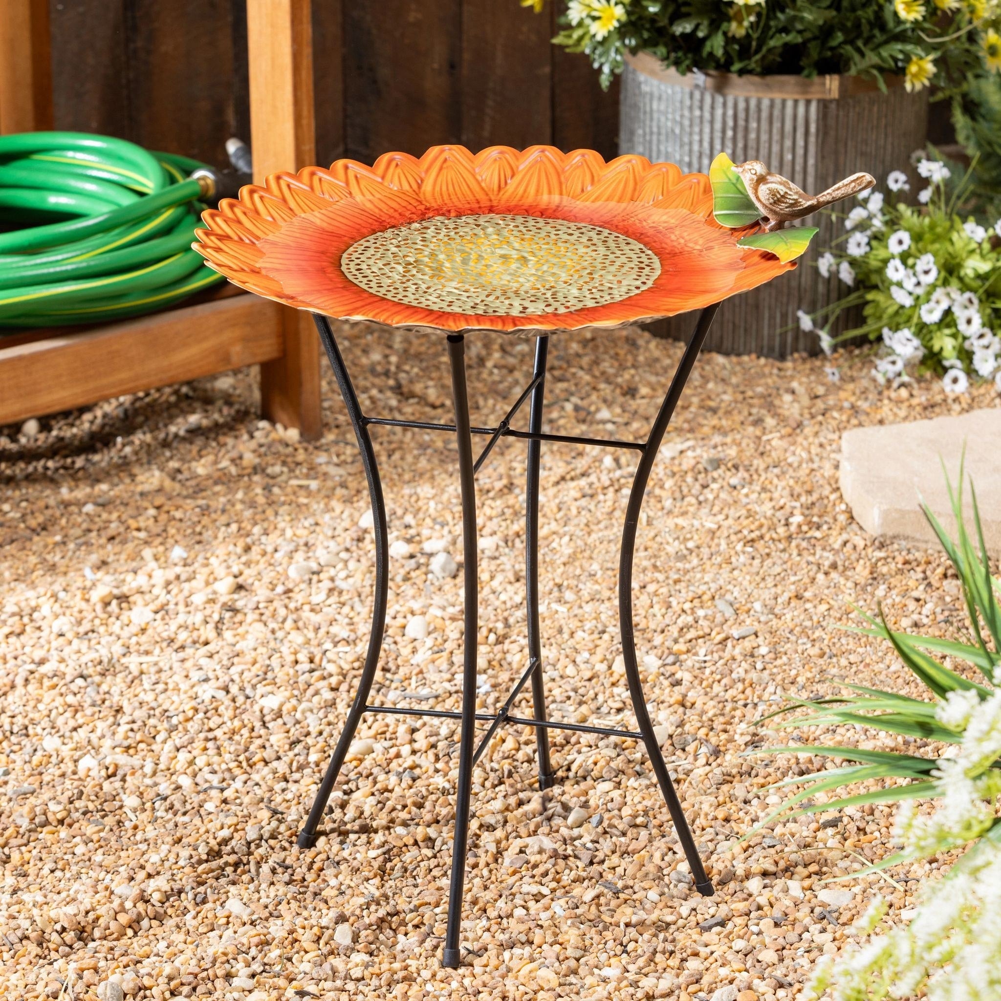 18 In. Sunflower Metal Birdbath With Stand