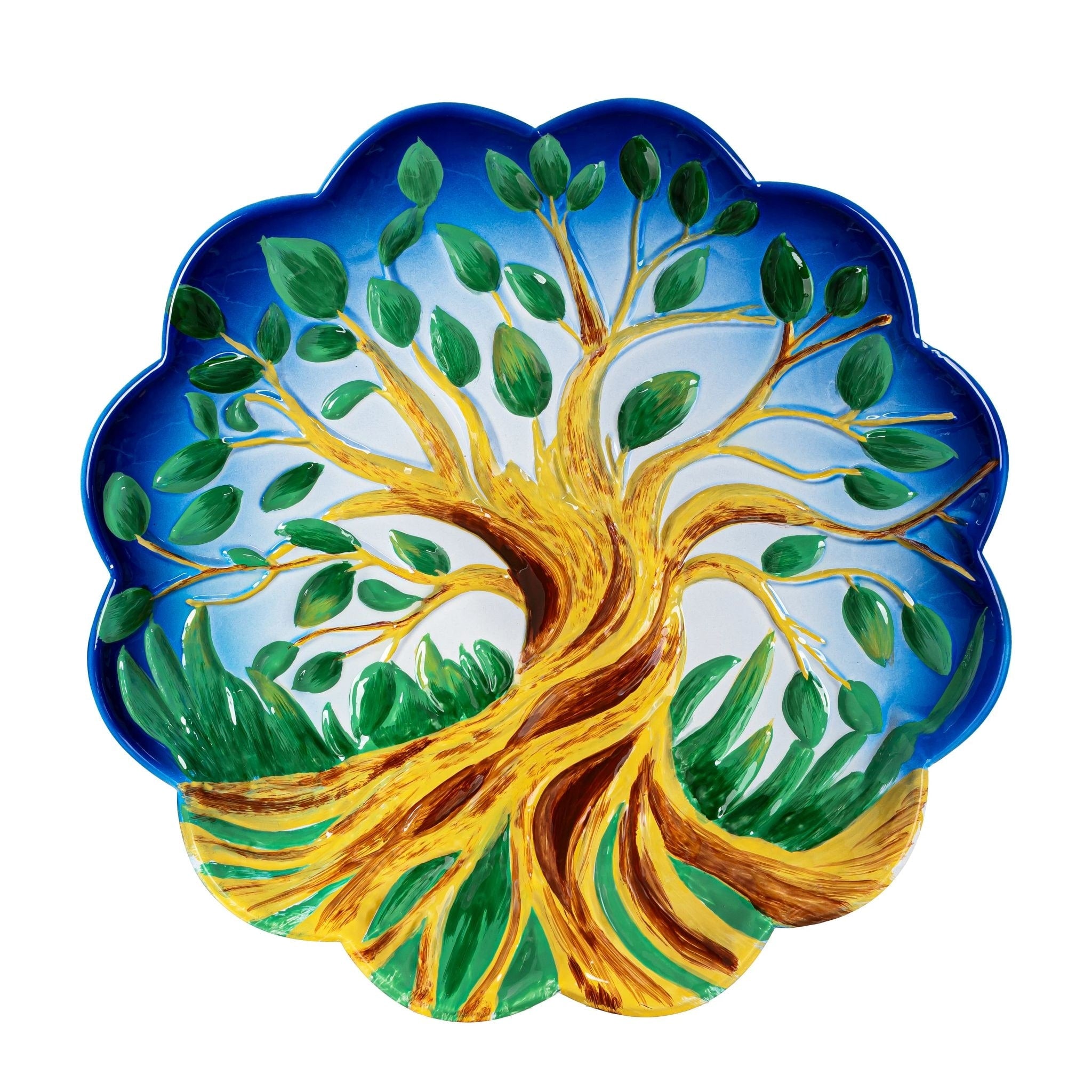18 In. Tree Of Life Metal Birdbath With Stand
