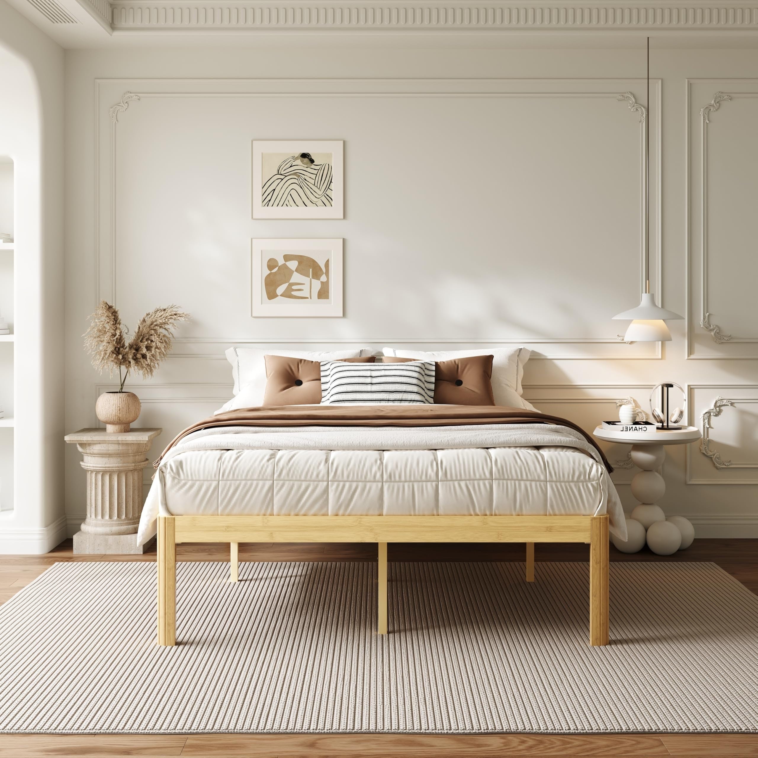 18 Inch Bamboo And Metal Platform Bed Frame Sturdy And Durable Easy To Assemble