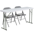 18 Inch X 60 Inch Plastic Folding Training Table With 2 Grey Metal Folding Chairs