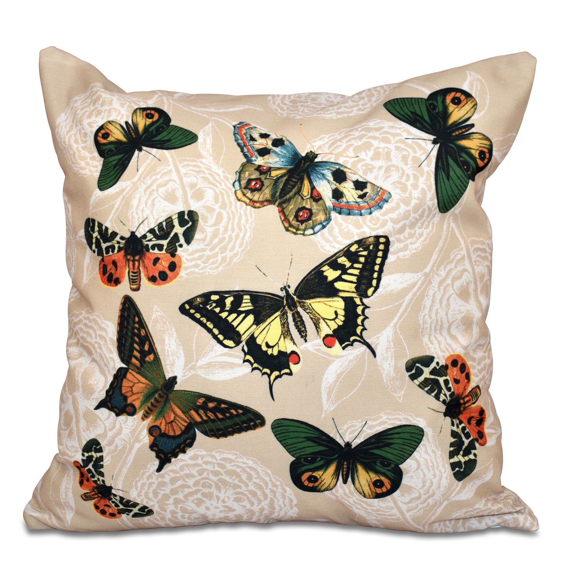 Antique Butterflies And Flowers Animal Print 18 Inch Throw Pillow
