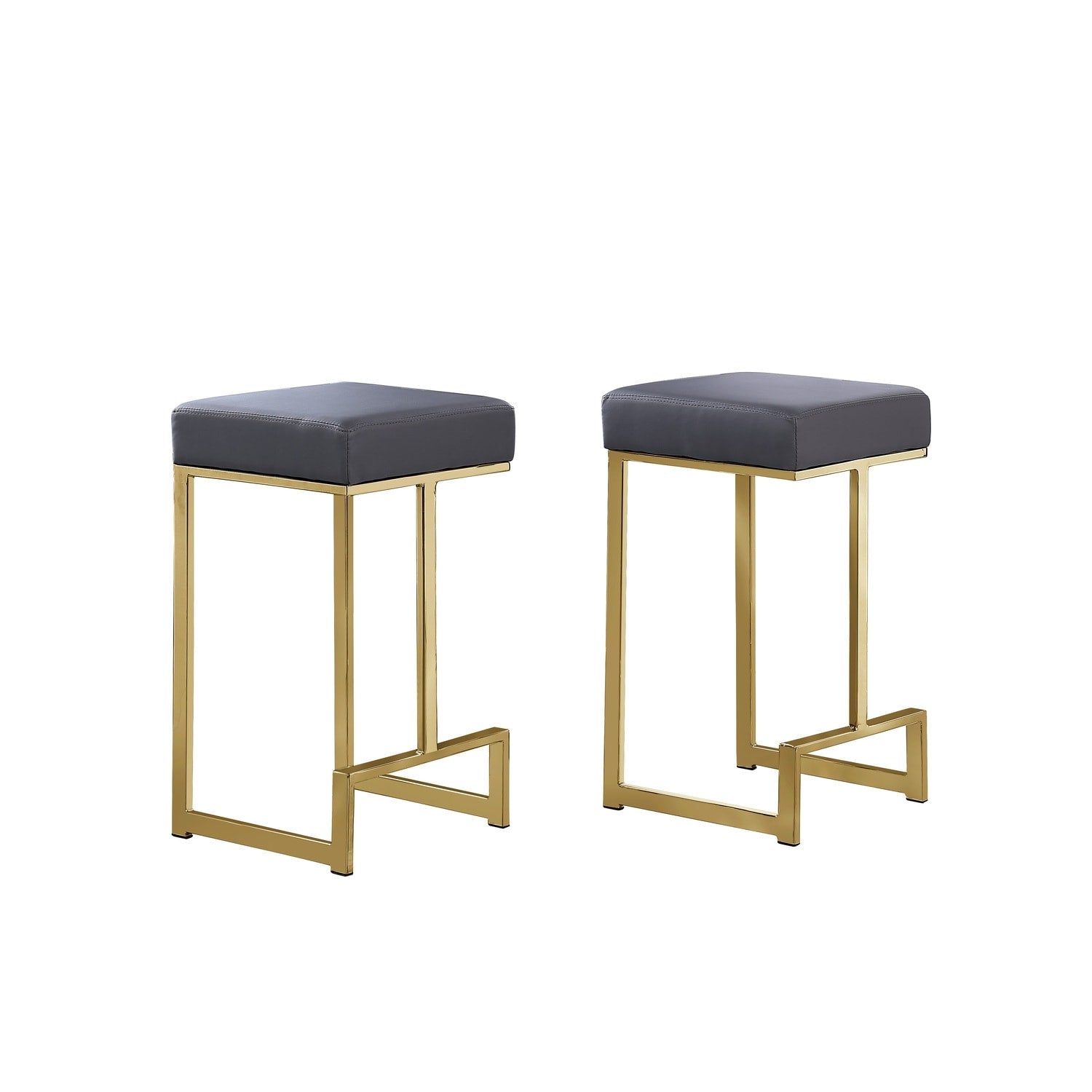 18.4 In. H Gray Finish Low Back Metal Bar Stool With Faux Leather Square Seat Set Of 2