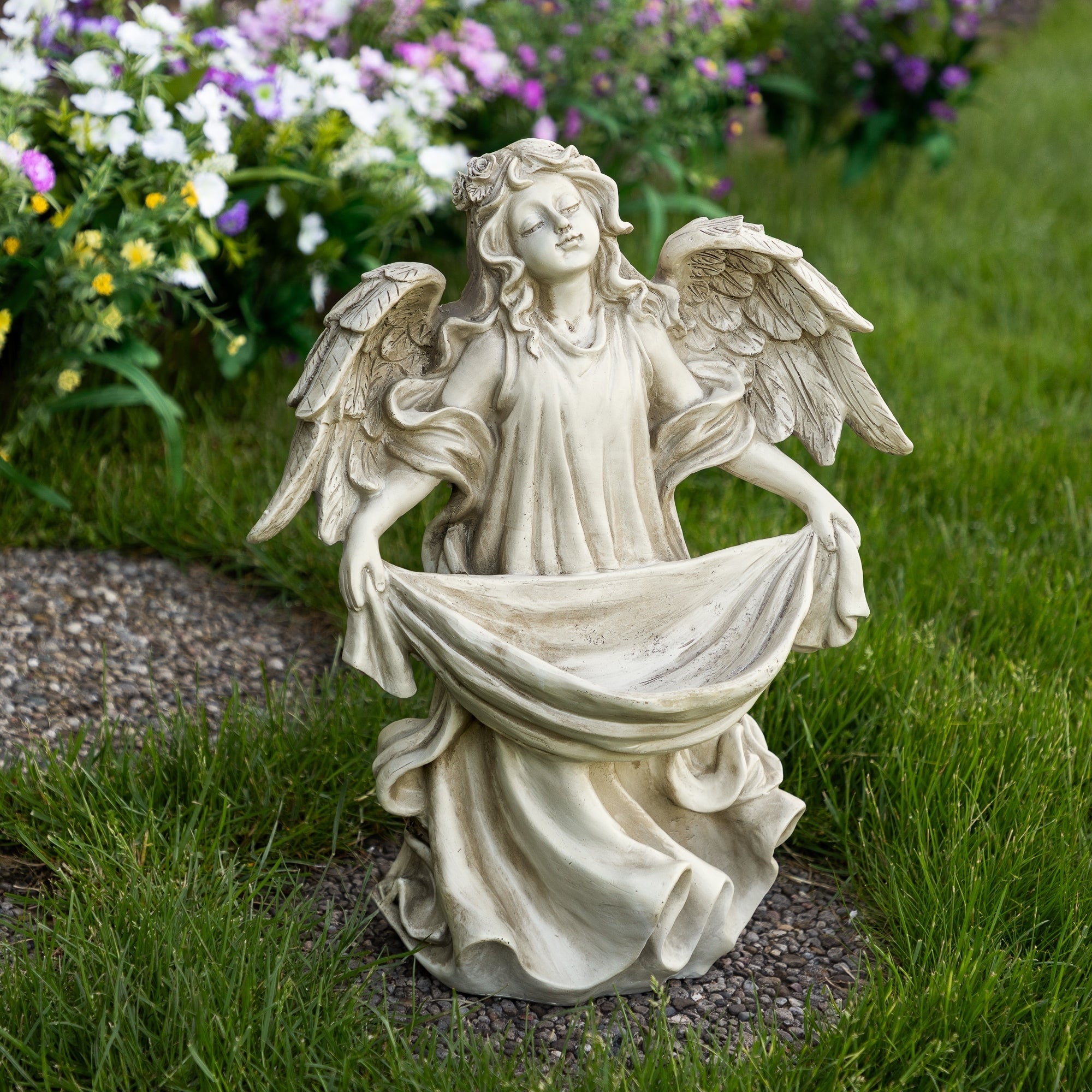 18.5 Serene Angel Bird Feeder Outdoor Garden Statue