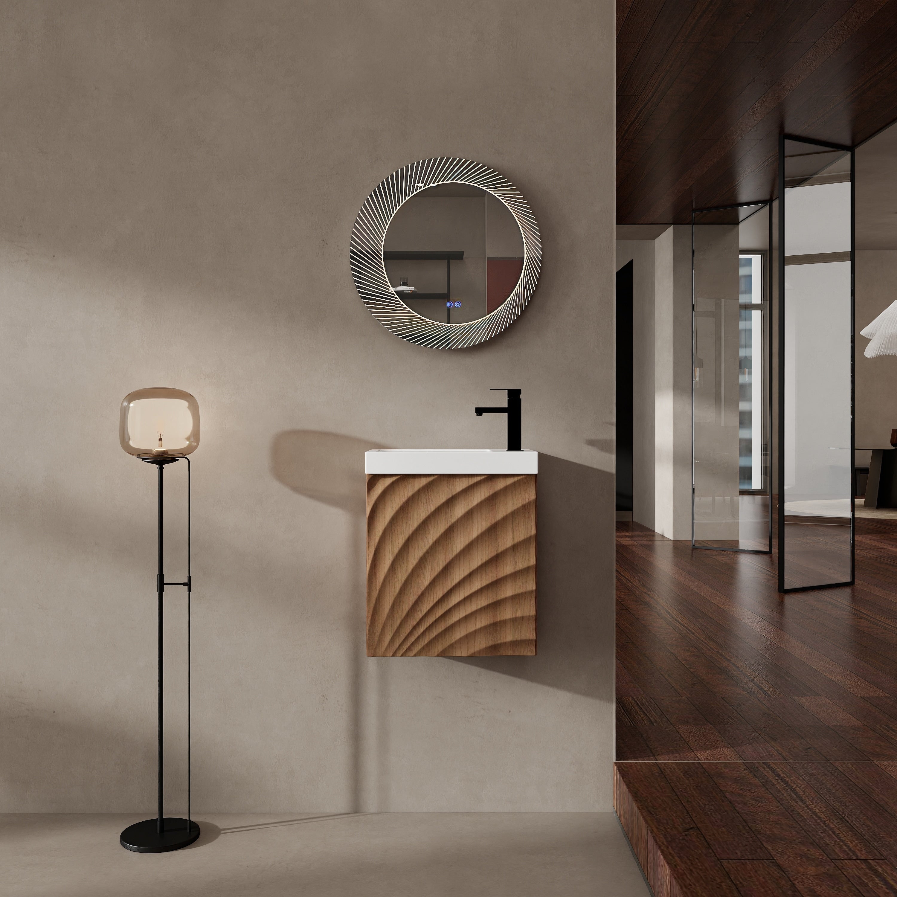 18.5 Wall Mounted Bathroom Vanity With Resin Sink Soft Closed Single Door