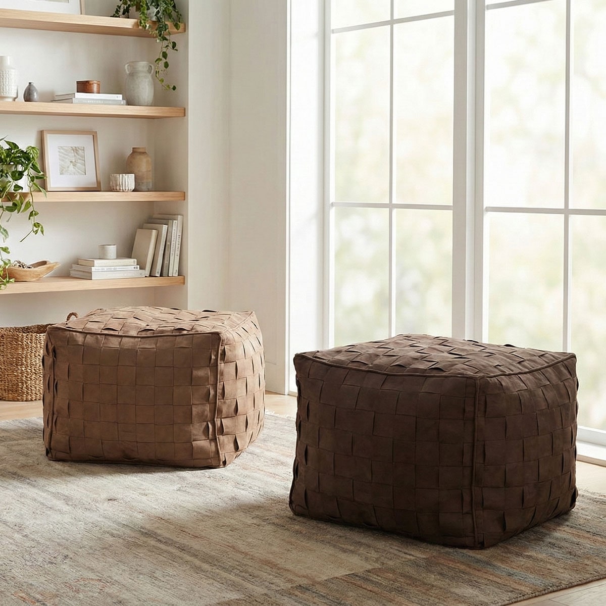 18.5 Wide Modern Woven Square Ottoman Pouf