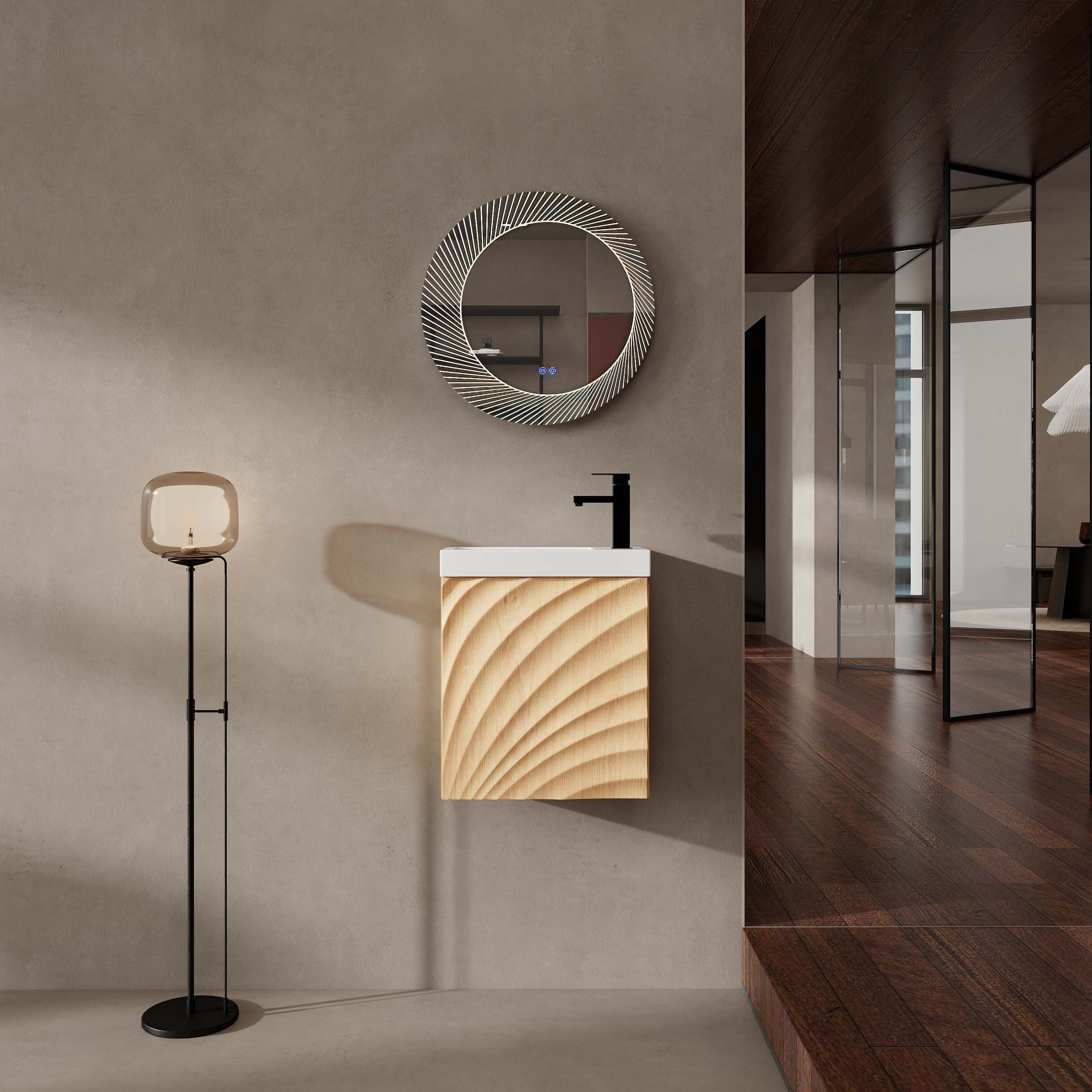 18.5 Inch Wall Mounted Bathroom Vanity With Resin Sink Soft Closed Single Door Mdf Nature Wood