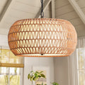 18.9 Coastal Boho Hand Woven Drum Pendant Light 5 Light Farmhouse Rattan Boho Chandelier For Bedroom 18.9In