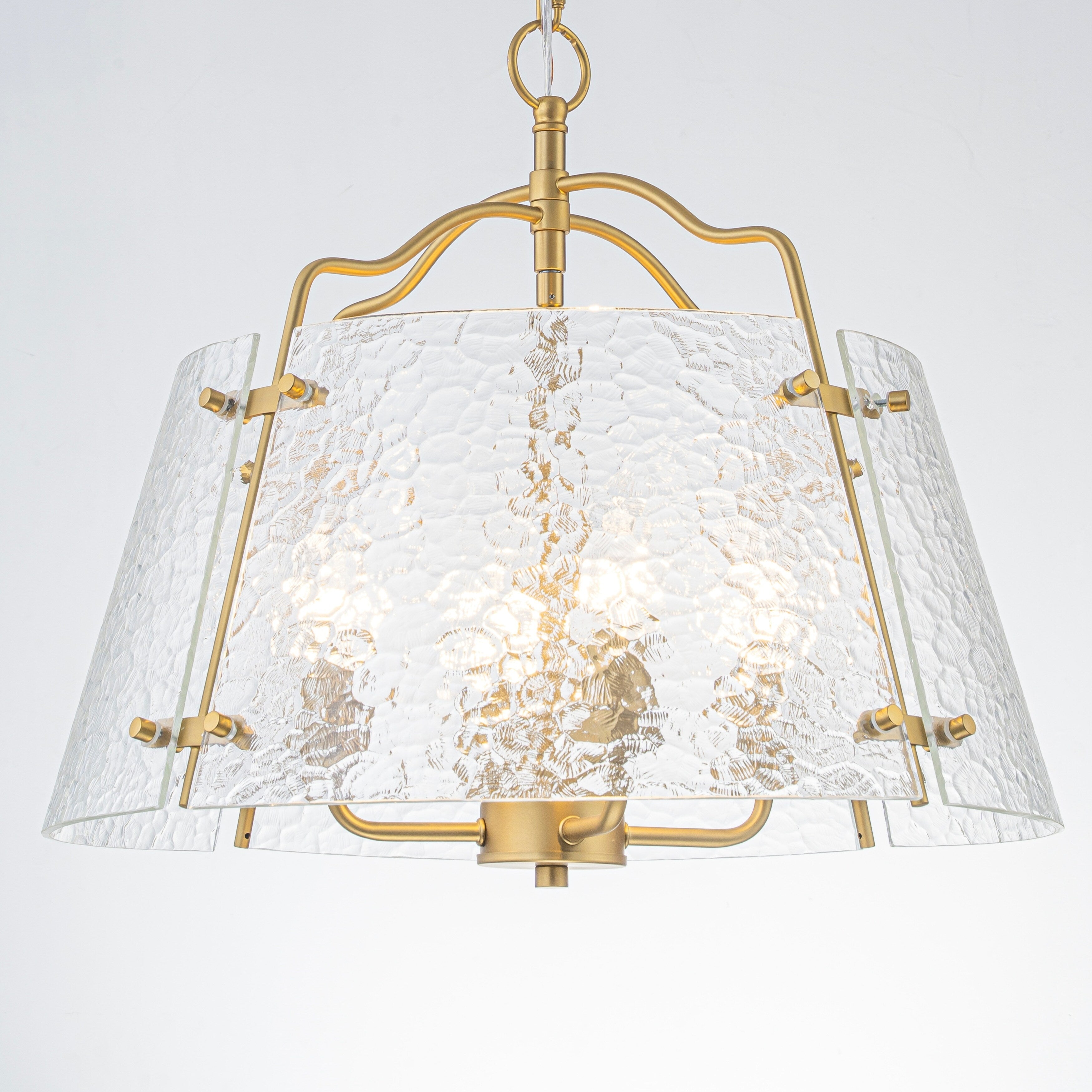 18.9 Modern Gold Textured Glass Drum Chandelier With 4 Lights For Dining Room Living Space 18.9 In. Dia X 16.93 In. H