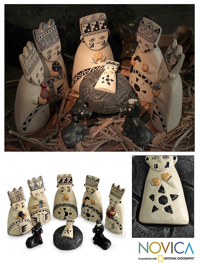 Handmade Set Of 8 Ceramic Born To The Amazons Nativity Scene Peru