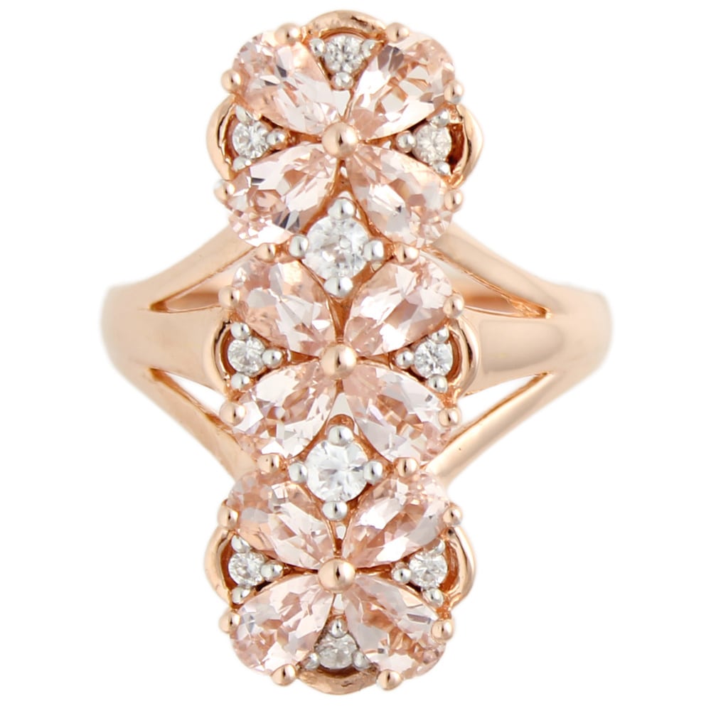 Pinctore 18K Rose Vermeil Over Sterling Silver Morganite White Zircon Elongated Flower Ring