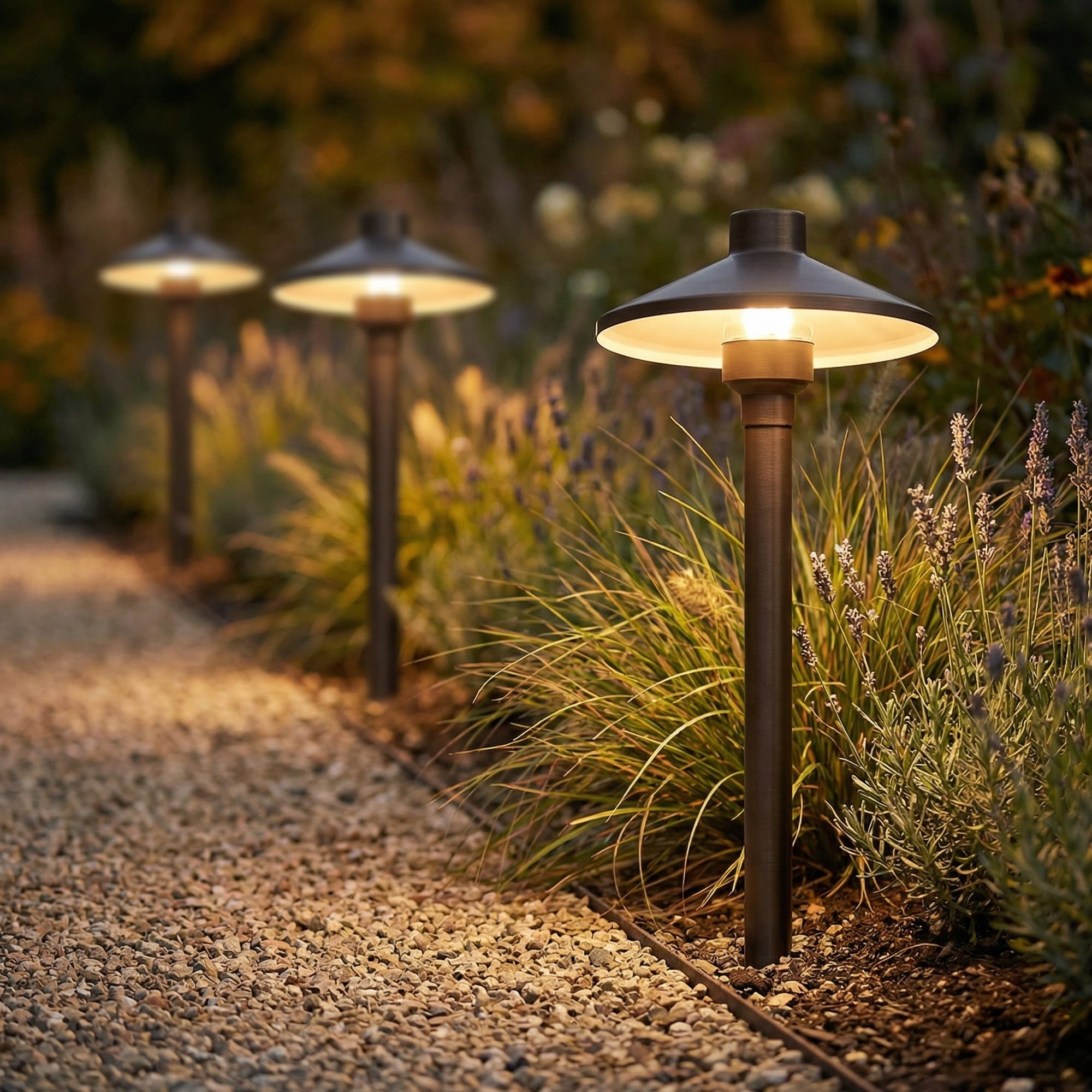 18 Antique Brass Outdoor Path Light Wide Brim Dark Sky Landscape Lighting G4 Bulb Compatible Antique Brass