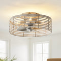 18 Antique White Caged 4 Light Low Profile Flush Mount Ceiling Fan With Remote