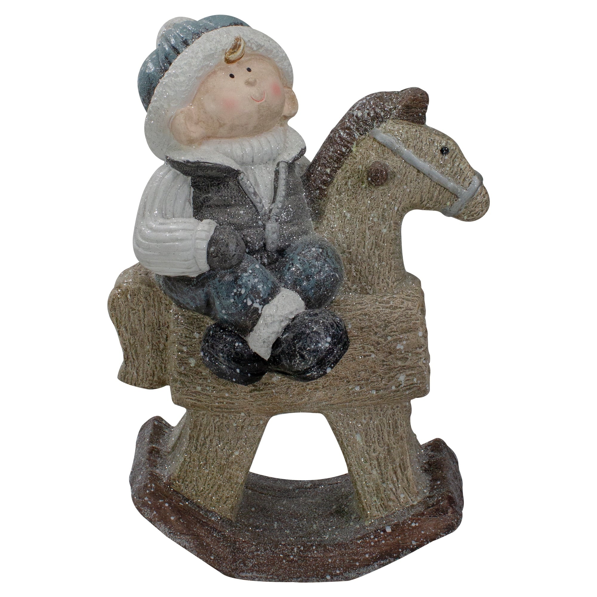 18 Sparkly Little Boy On Rocking Horse Decorative Christmas Tabletop Figure