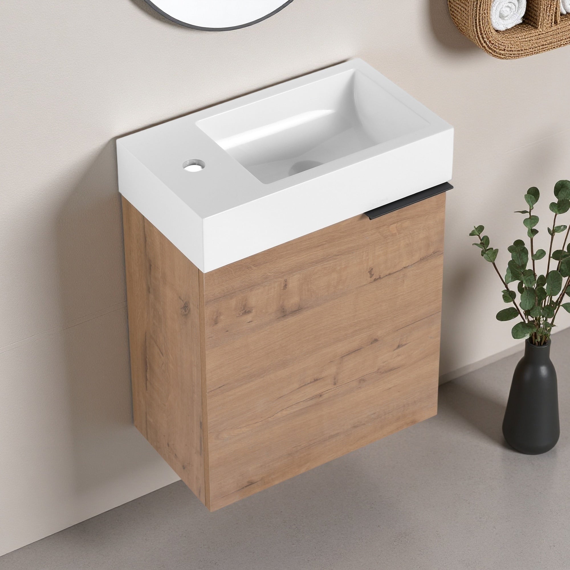 18 Floating Wall Mounted Bathroom Vanity With White Resin Sink Soft Close Cabinet Door Eco Friendly Plywood Ample Storage