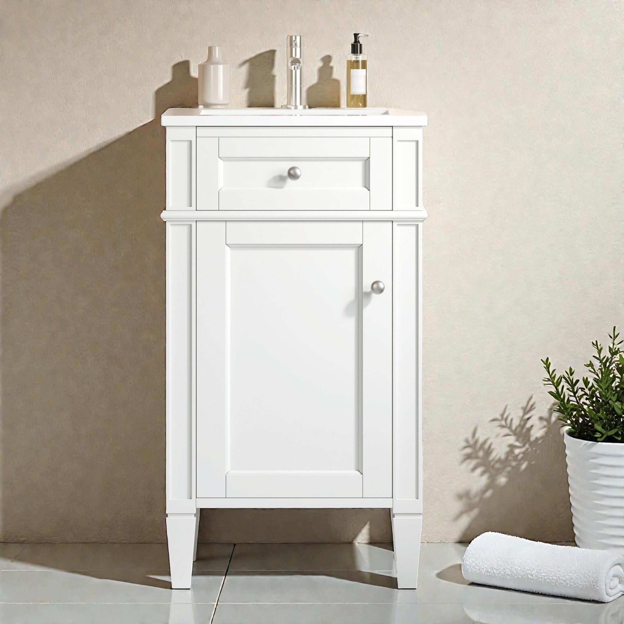 18 French Style Bathroom Vanity With Ceramic Sink Freestanding Single Vanity Cabinet