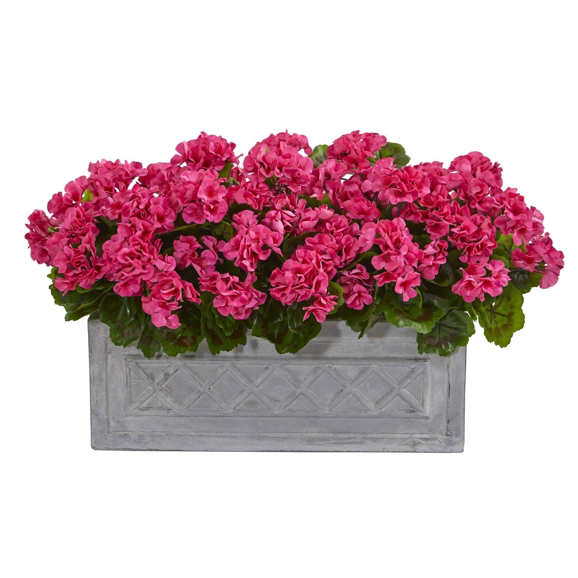 18 Geranium Artificial Plant In Stone Planter Uv Resistant Indoor Outdoor H 18 In. W 28 In. D 16 In