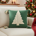 18 Green And Ivory Cotton Christmas Tree Throw Pillow With Tassels