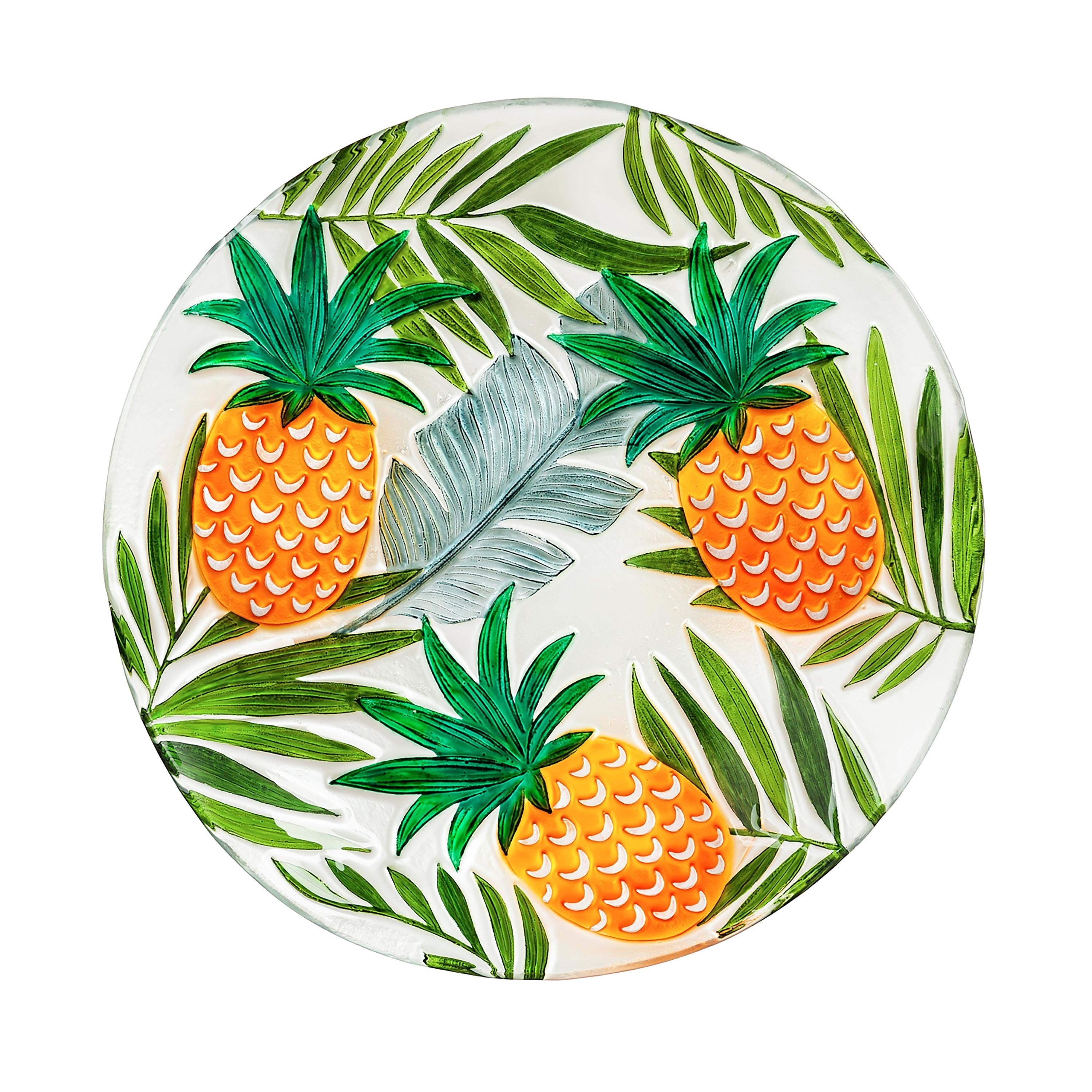 18 Hand Painted Embossed Glass Bird Bath Tropical Pineapple