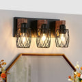 18 Industrial 3 5 7 Lights Wall Sconce Black Caged Wall Lighting Fixture With Wooden Accents For Bathroom Hallway