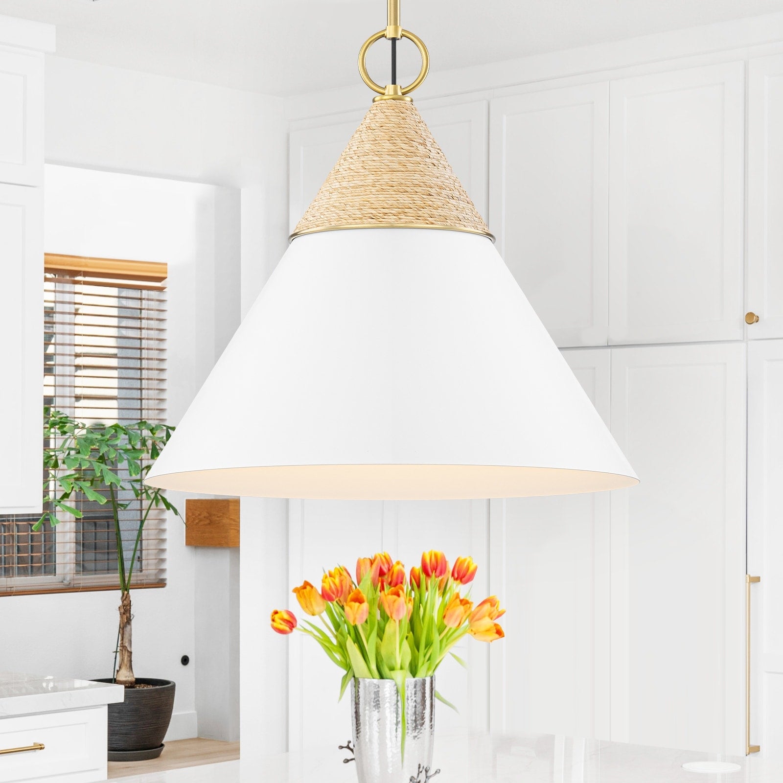 18 Jute Rope Cone Pendant Light Rustic Modern Hanging Fixture Dia.18.7 In