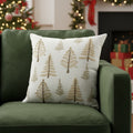 18 Natural Silver And Gold Cotton Christmas Trees Throw Pillow With Beads And Embroidery
