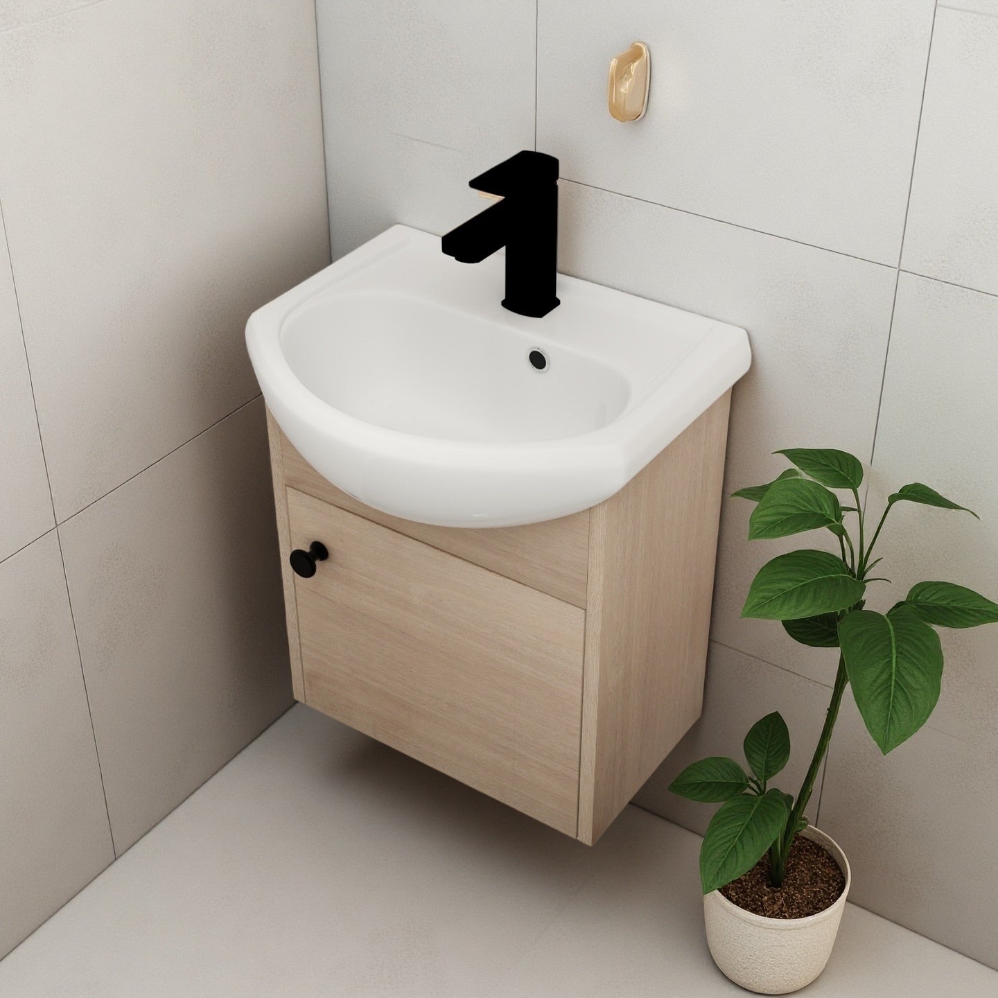 18 Plywood Wall Mount Small Bathroom Vanity With Ceramic Sink And Soft Closing Door