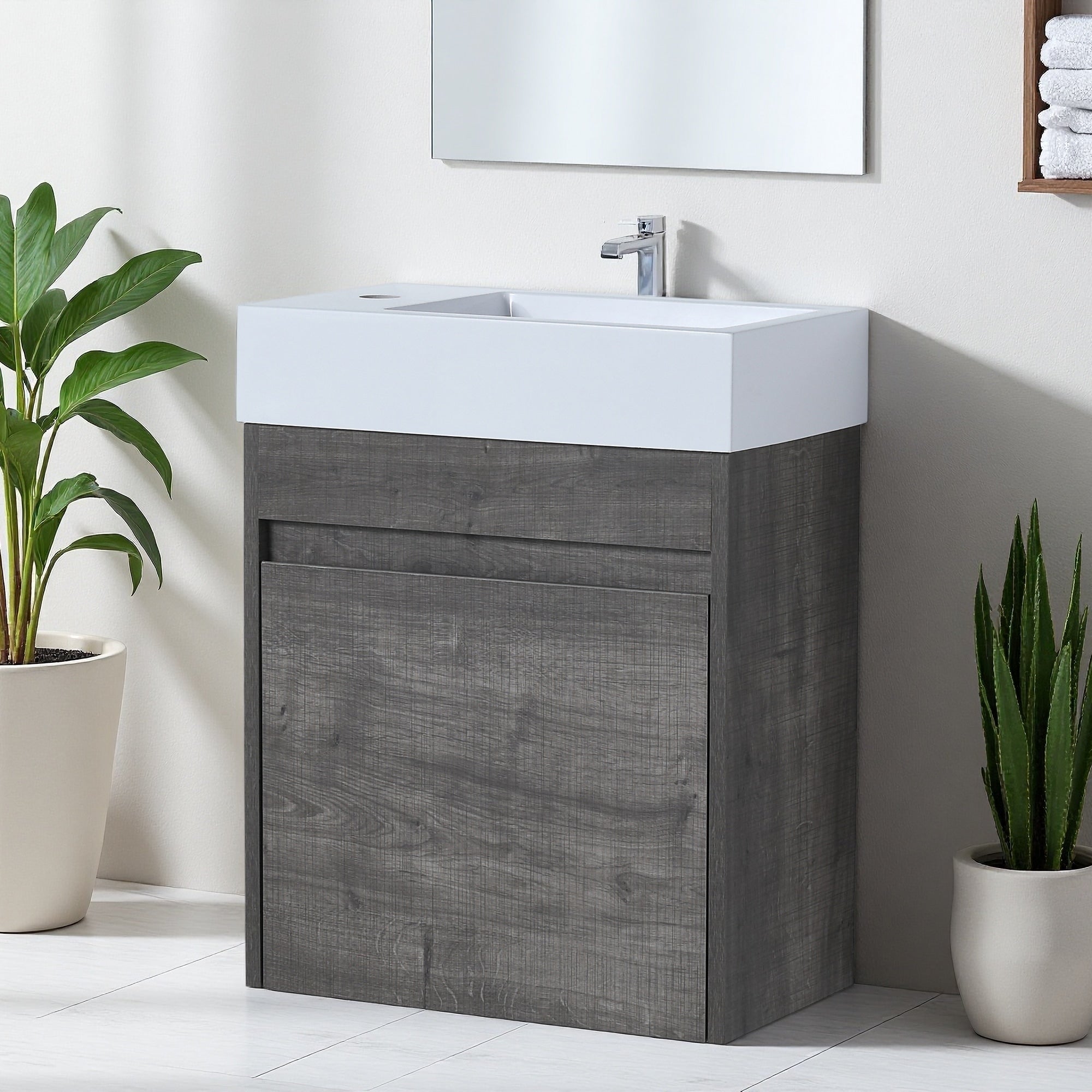 18 Plywood Water Resistant Floating Bathroom Vanity With Resin Sink And Soft Close Door