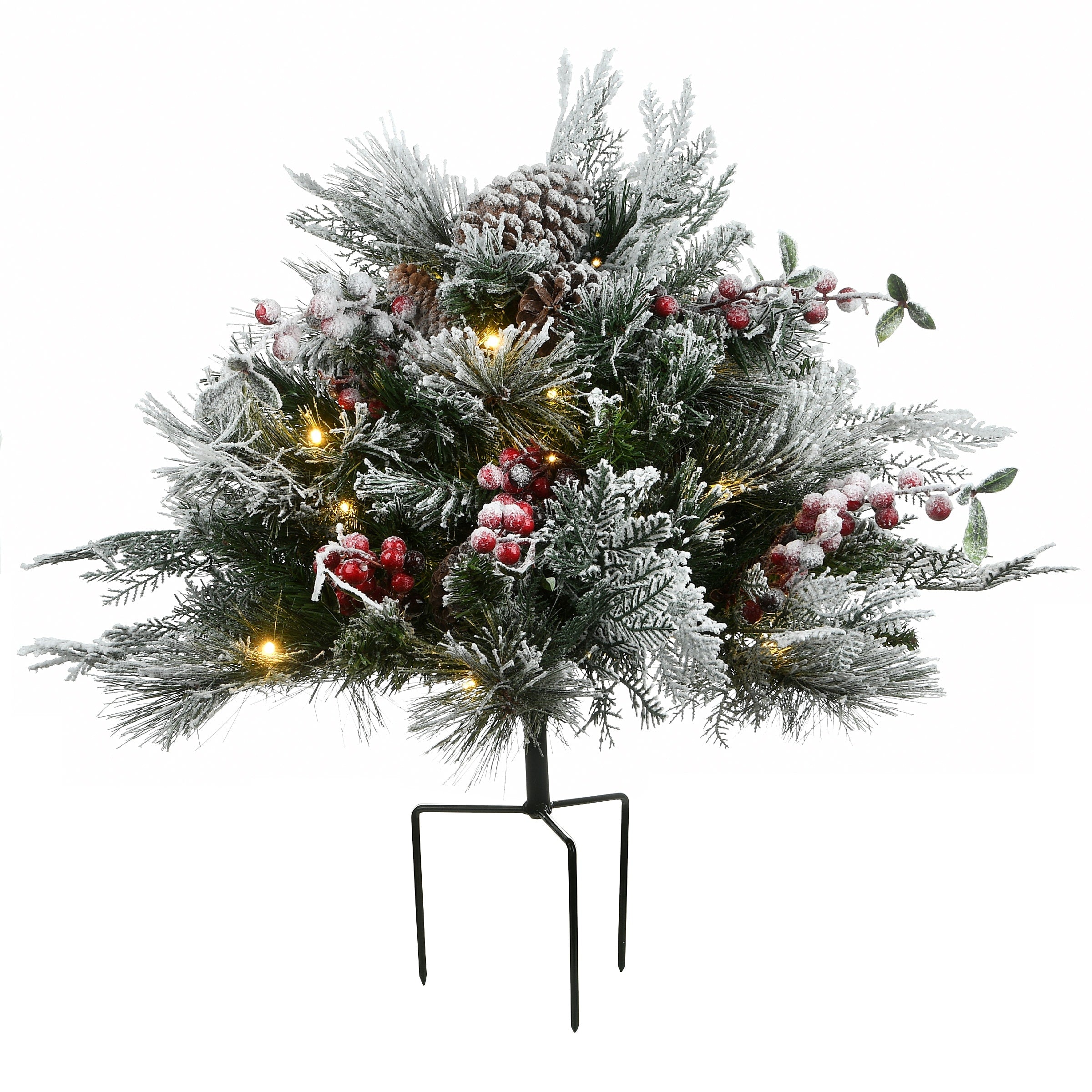 18 Snowy Urn Filler With Battery Operated Led Lights Green 18In