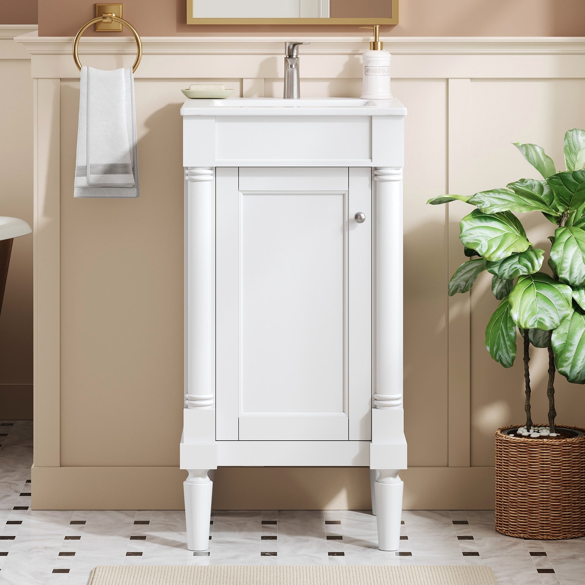 18 Space Saving French Style Bathroom Cabinet W Ceramic Sink Adjustable Shelf Soft Close Hinges