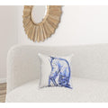 18 X 18 Blue And White Abstract Cat Throw Pillow With Pom Poms