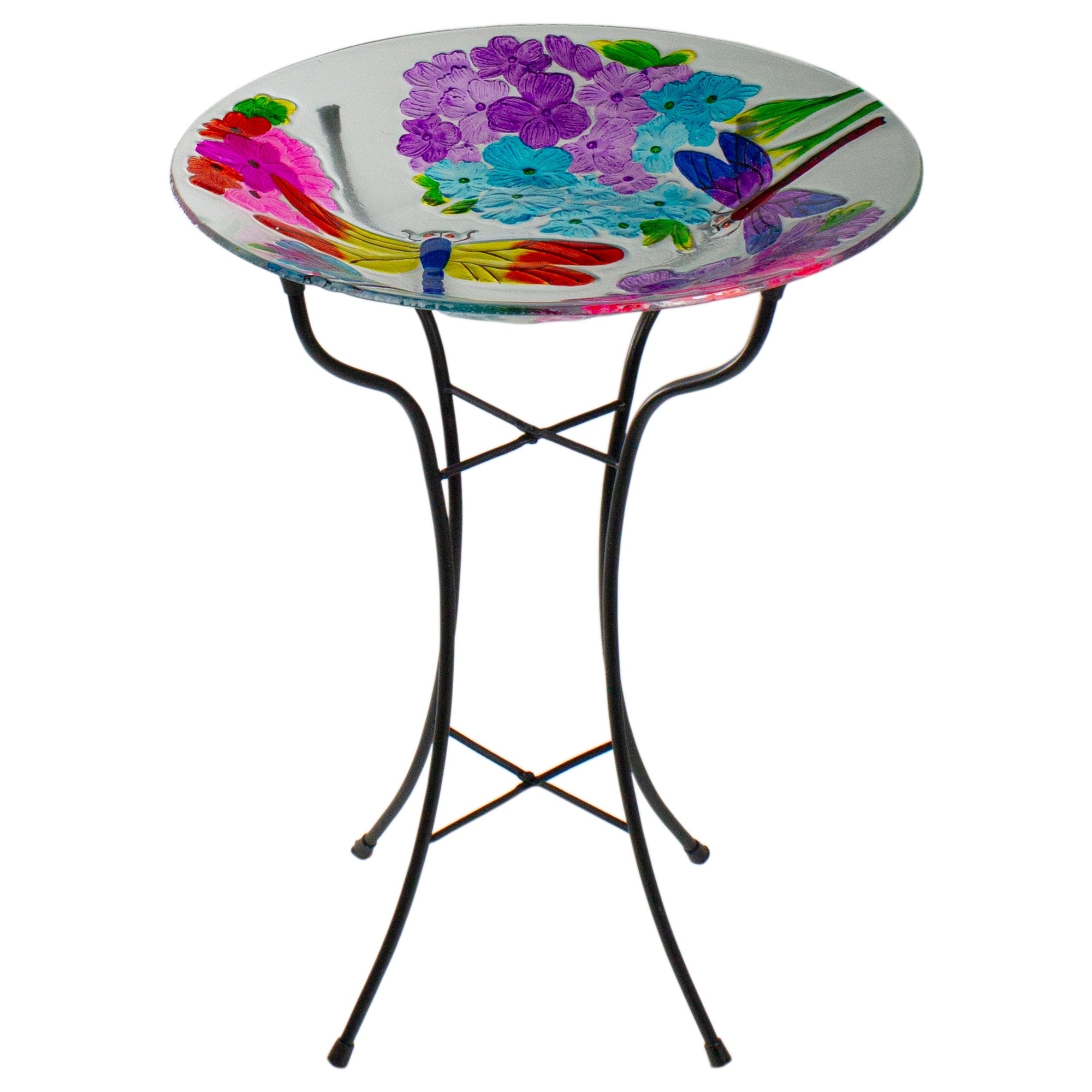 18 Pink Purple Dragonflies Hand Painted Glass Outdoor Patio Birdbath
