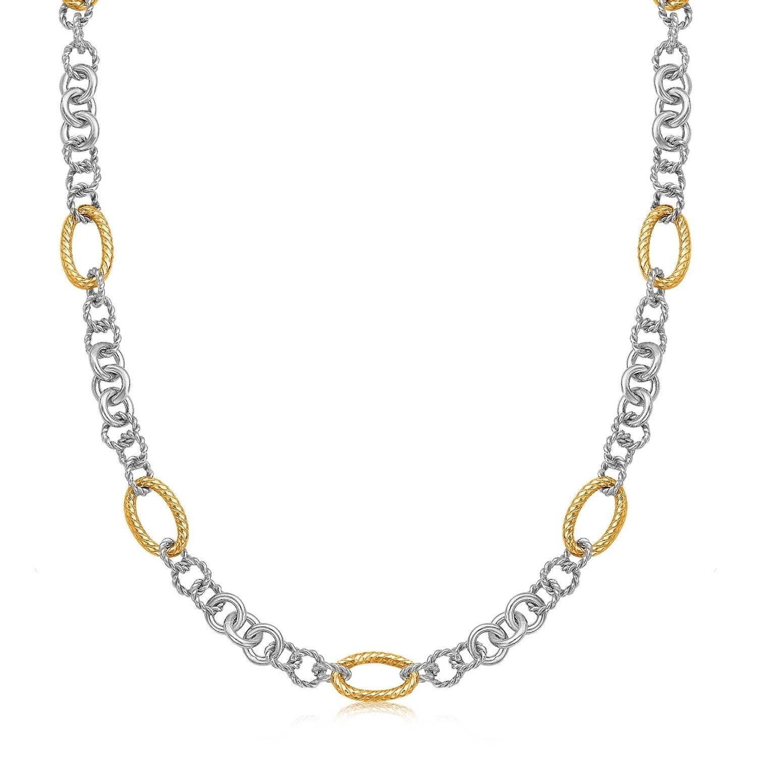 18K Yellow Gold And Sterling Silver Rhodium Plated Multi Style Chain Necklace