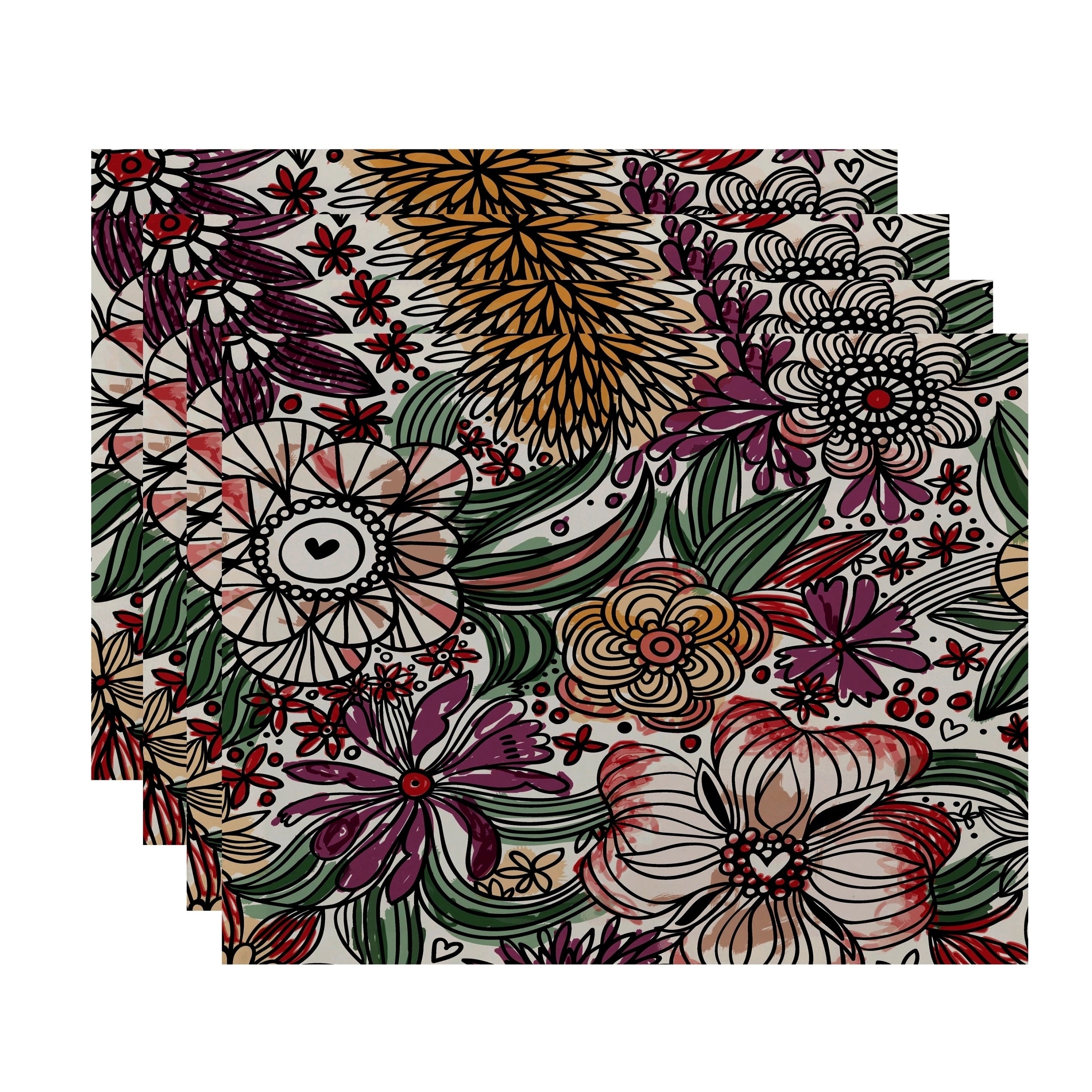 18X14 Inch Zentangle Floral Floral Print Placemat Set Of 4
