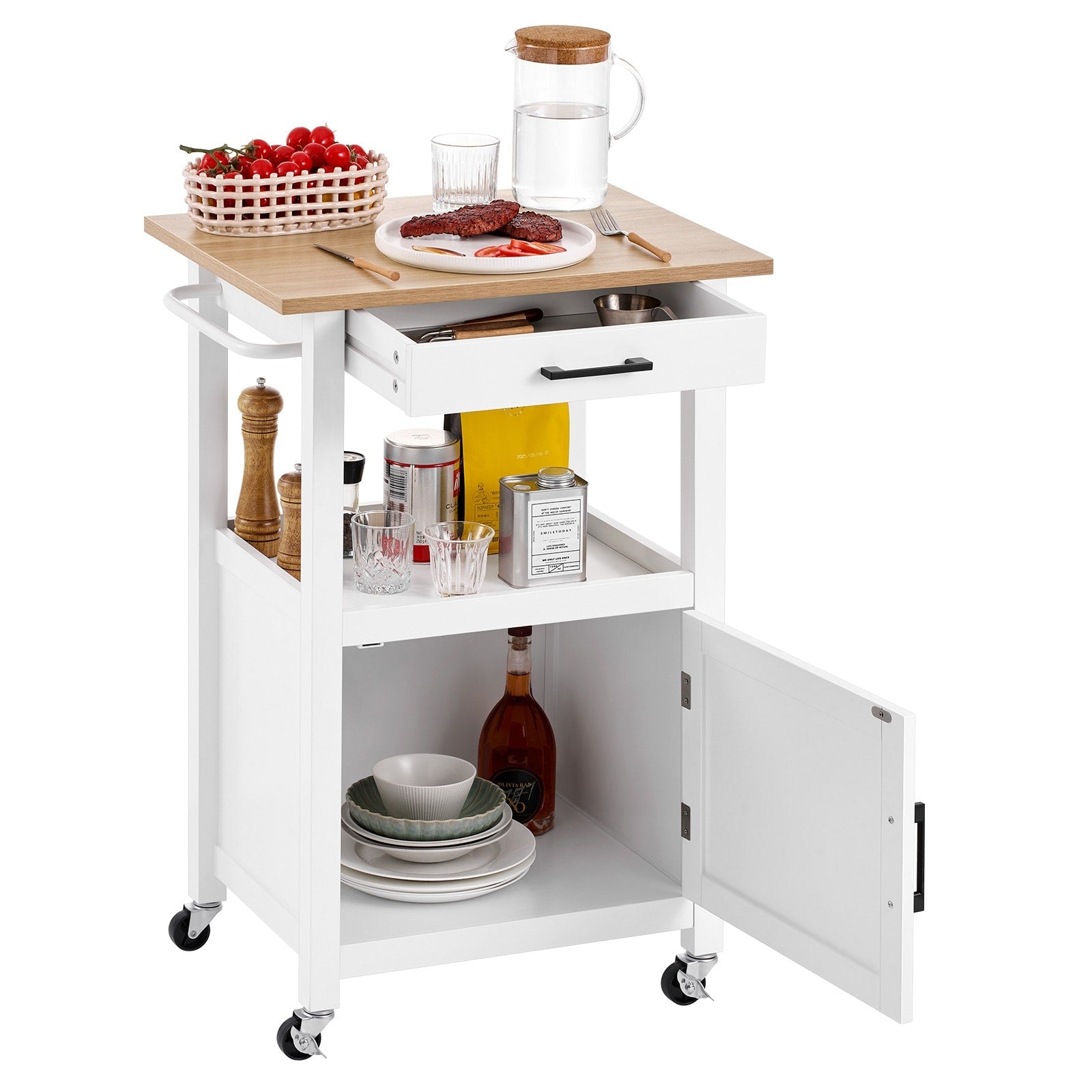 18X23 Kitchen Island Cart Rolling Storage Table With Single Door Cabinet