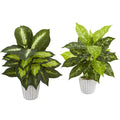 19 Dieffenbachia Artificial Plant In White Vase Set Of 2