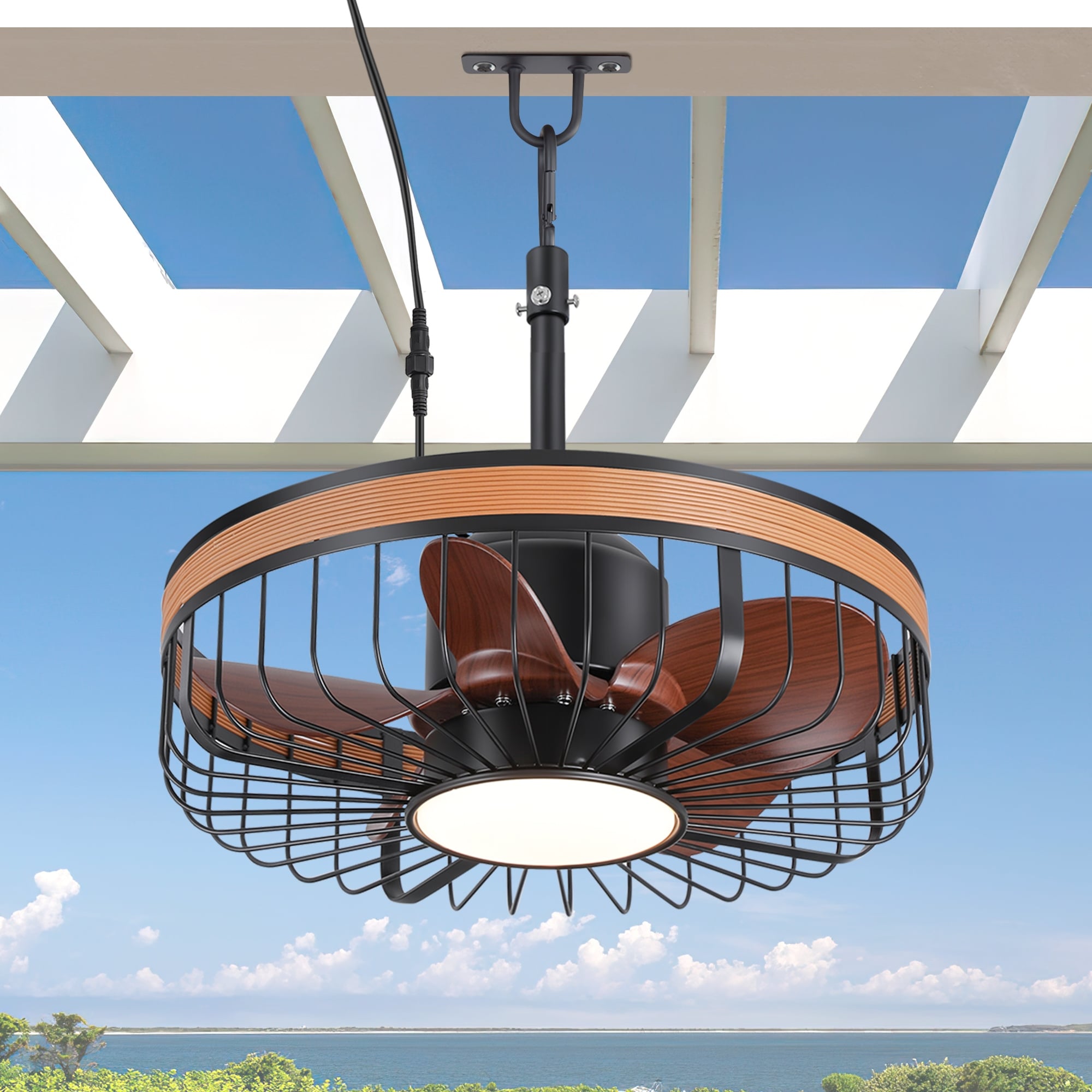 19 Inch Outdoor Ceiling Fan With Light Remote Control 6 Speed Reversible Dc Motor Quiet Led Fan Memory Function