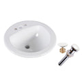 19 Inch Round Topmount Drop In Glazed Ceramic Lavatory Vanity Bathroom Sink Pure White W Ceramic Pop Up Drain