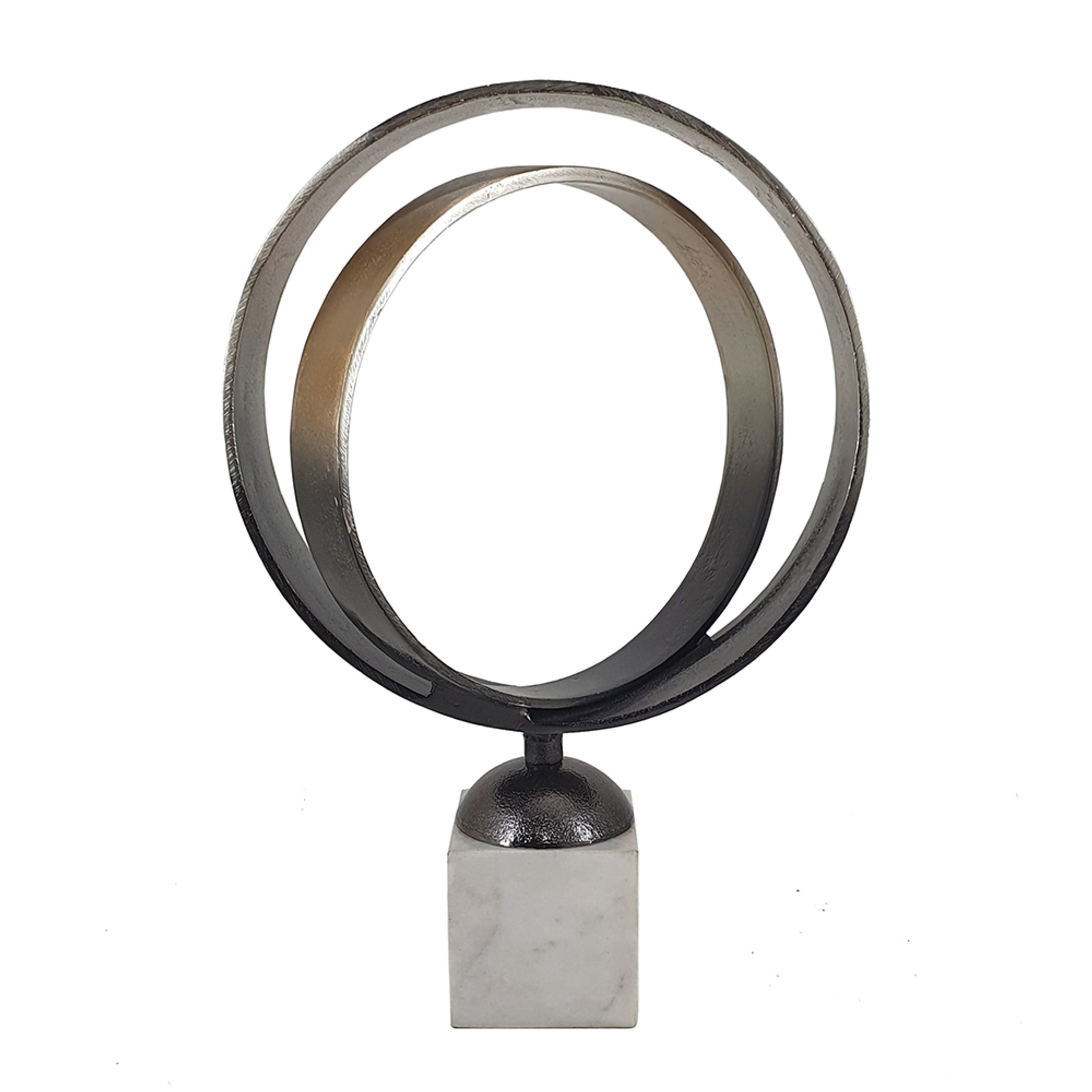 19 Inch Tabletop Decor Ring Statuary On White Marble Base Black Metal