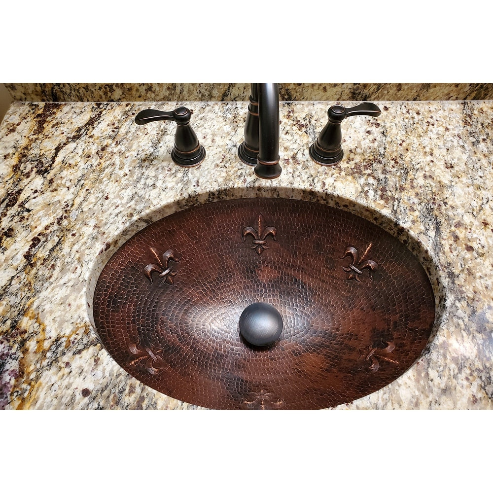 Oval Fleur De Lis Under Counter Hammered Copper Sink