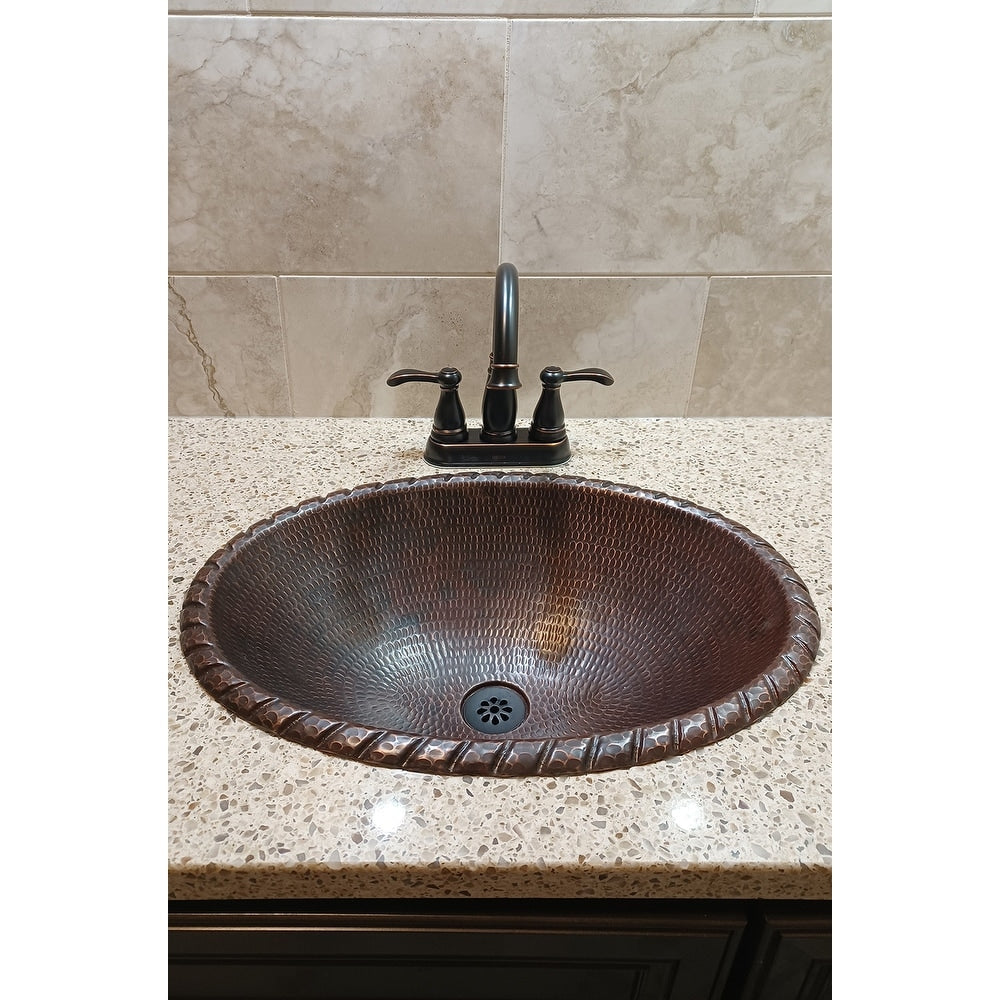 Premier Copper Products Oval Roped Rim Self Rimming Hammered Copper Sink