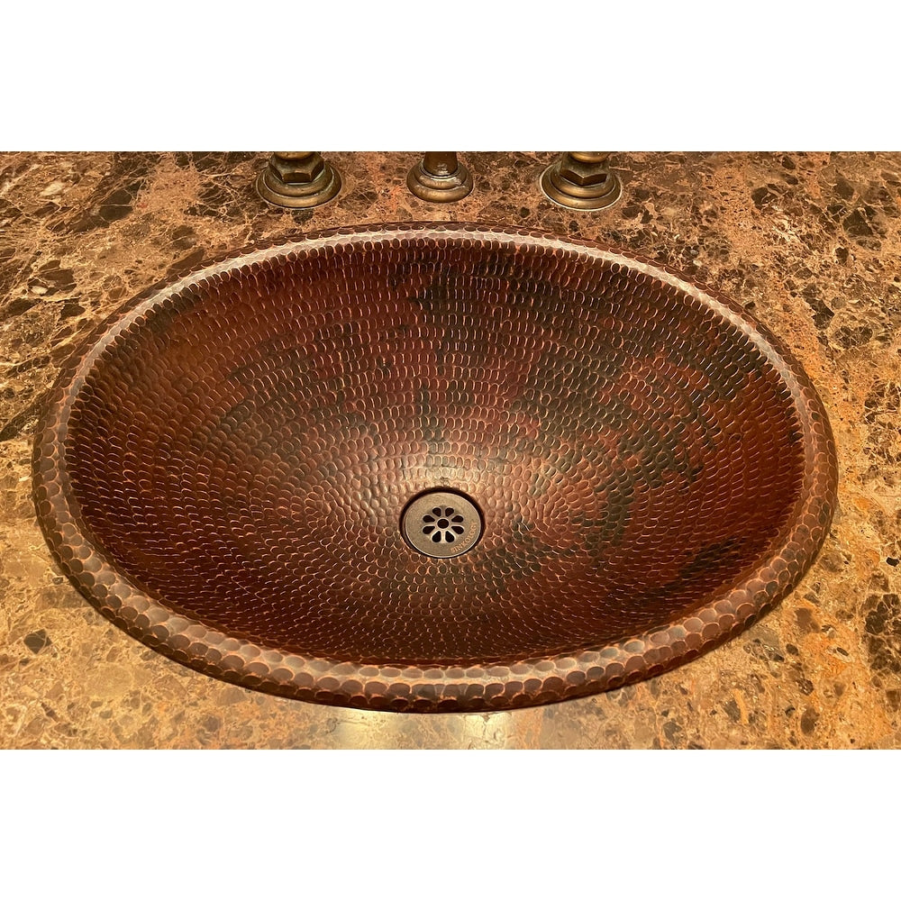 Premier Copper Products Oval Self Rimming Hammered Copper Drop In Bathroom Sink