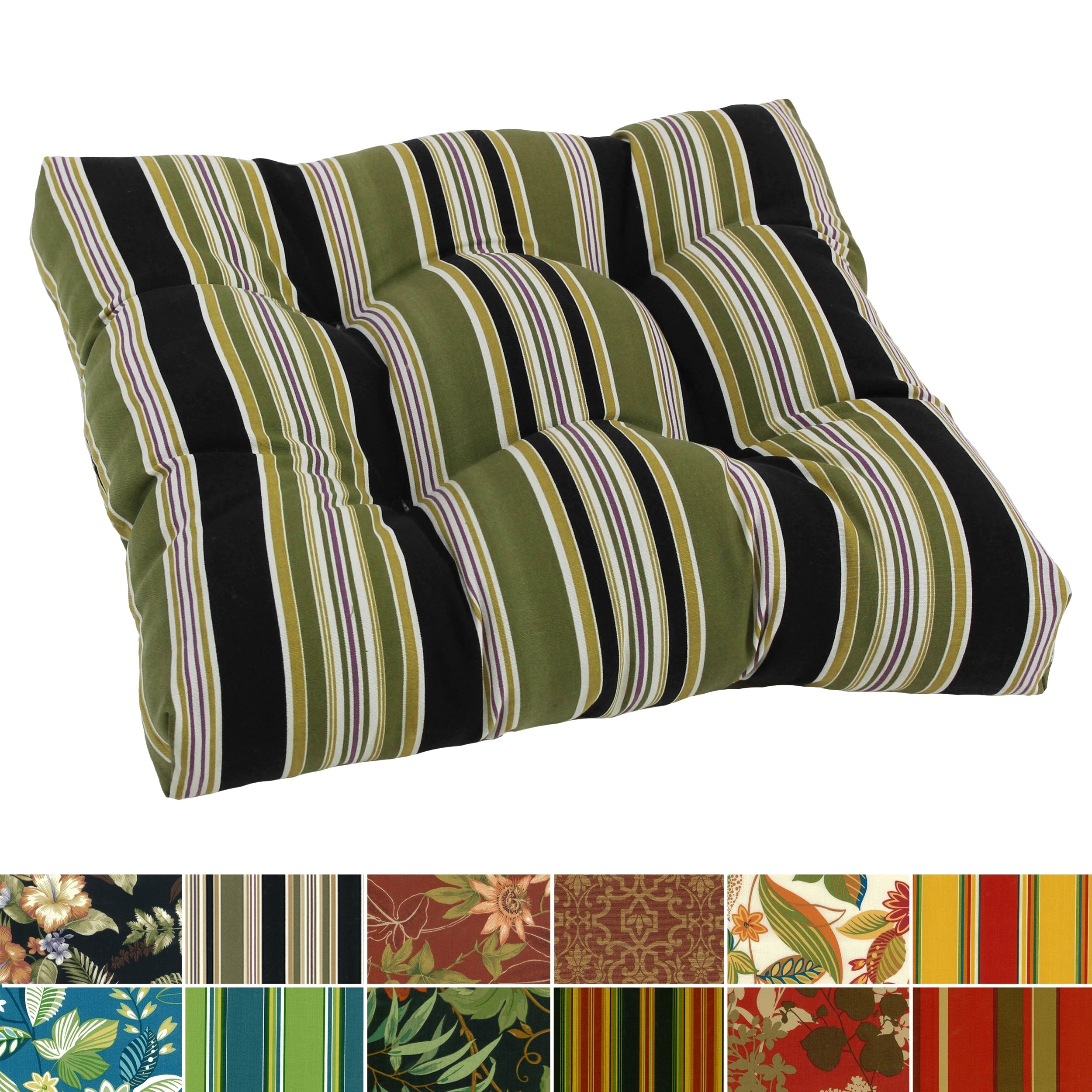 Blazing Needles Tropical Stripe Tufted All Weather Outdoor Chair Rocker Cushion 20 X 19
